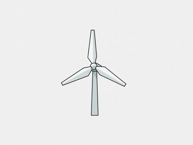 Flat vector illustration of a palm-sized wind turbine lighting a small LED